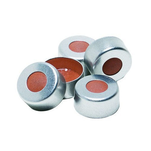 Tapones de encapsulado con septa de PTFE transparente/goma roja x 1000u.