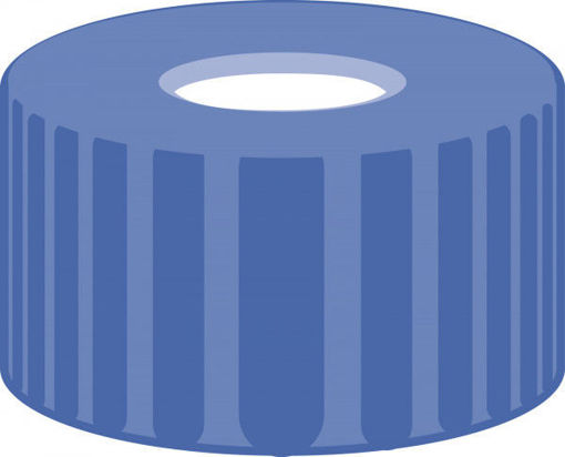 Tapón roscado, N 9, PP, azul, orificio central, silicona blanca/PTFE rojo, 1,0 mm x 100 unidades