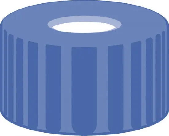 Tapón roscado, N 9, PP, azul, orificio central, silicona blanca/PTFE rojo, 1,0 mm x 100 unidades