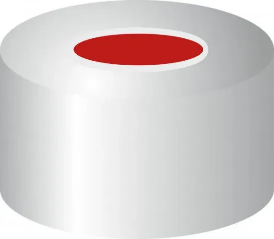 Tapa cierre engastado, N 11, alu., orificio central, PTFE rojo/silicona blanca/PTFE rojo