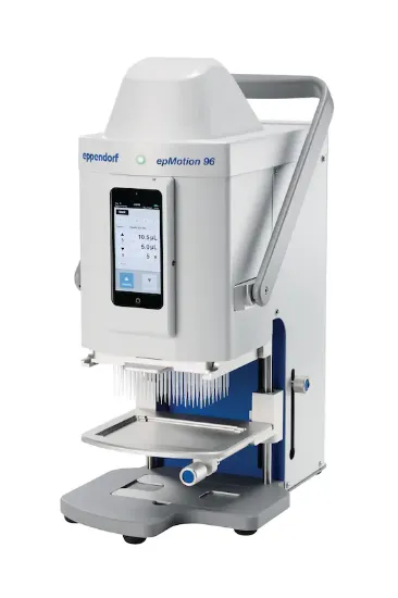 Pipeta electrónica semiautomática epMotion® 96 para el procesamiento paralelo de microplacas de 96 canales (sin controlador iPod®), 0.5-300 µL, con clavija de enchufe EU