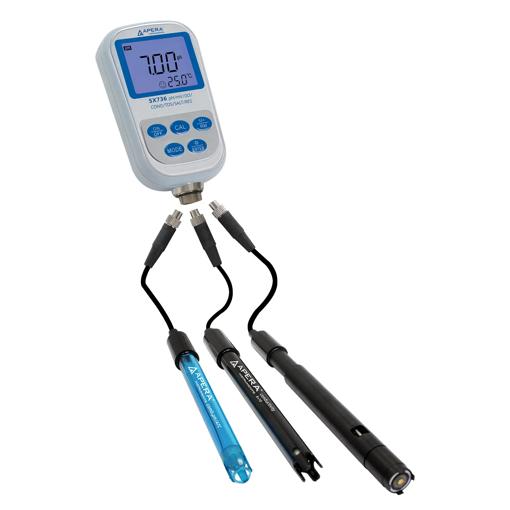 Medidor multiparámetro portátil de pH/EC/TDS/Salinidad/Oxigeno Disuelto/ Resistividad y Temperatura SX736