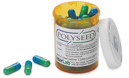 Inoculante para DBO5 modelo Polyseed. Envase con 50 capsulas.
