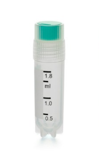 Criovial 2ml con tapa a rosca y o´ring de silicona, auto parante. Esteril x 500u.