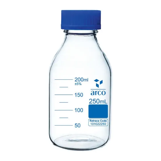 Botella de vidrio borosilicato con tapa a rosca azul