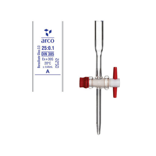 Bureta de vidrio de borosilicato con robinete de PTFE y certificado de lote
