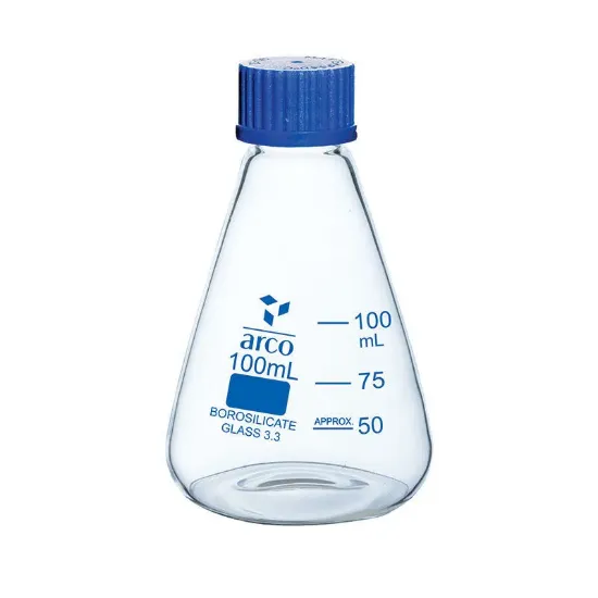 Erlenmeyer de vidrio con tapa a rosca