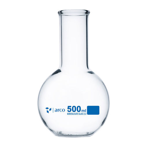 Matraz de vidrio balón fondo plano y cuello liso x 500 ml