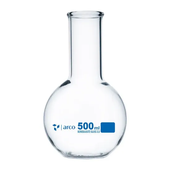 Matraz de vidrio balón fondo plano y cuello liso x 500 ml