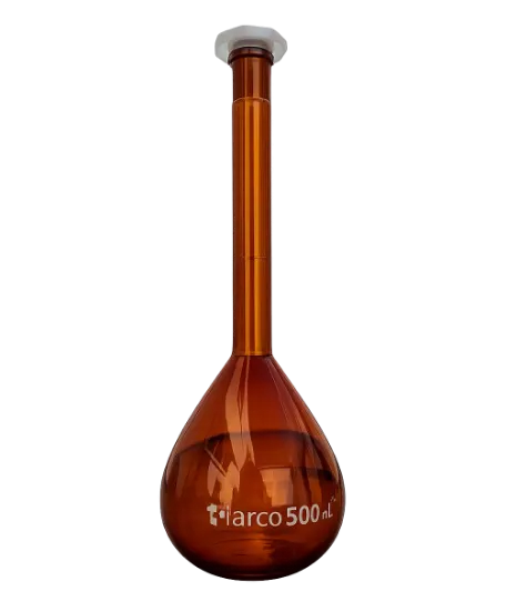 Matraz de vidrio Clase A color caramelo con tapa plástica